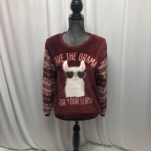 Save The Drama For Your Llama Plush Top Womens Size Medium Maroon Comfy Pullover